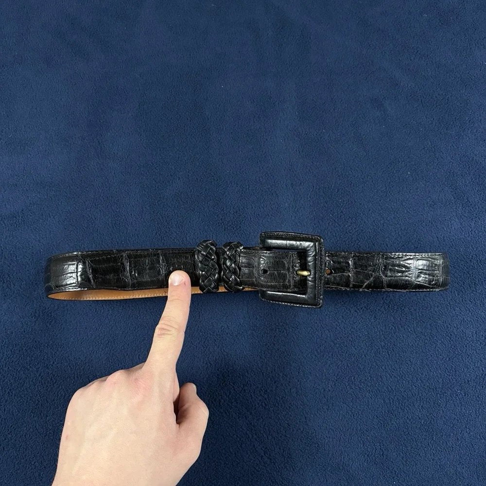 VTG Brighton Black Leather Croc Belt Size L Wrapped Buckle 40003 Alligator USA